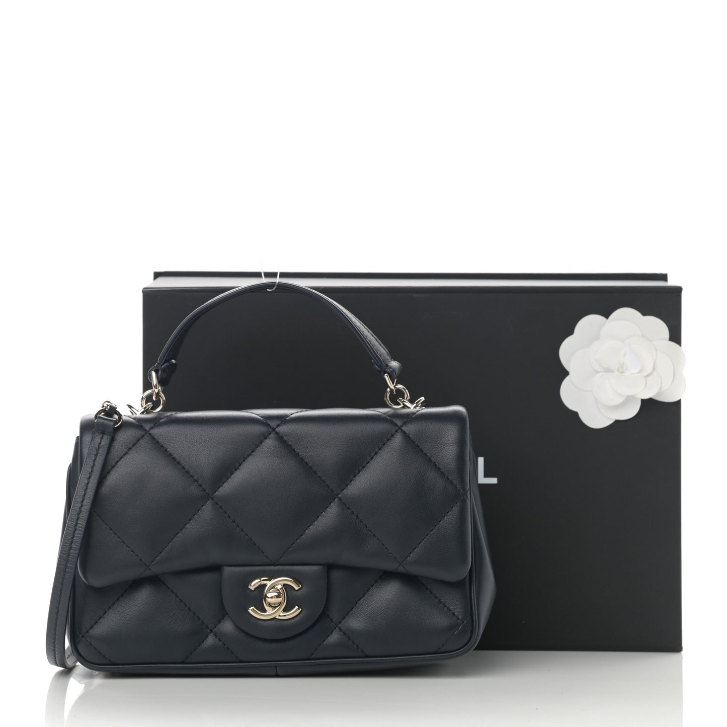 Lambskin Quilted Small Easy Carry Flap Navy