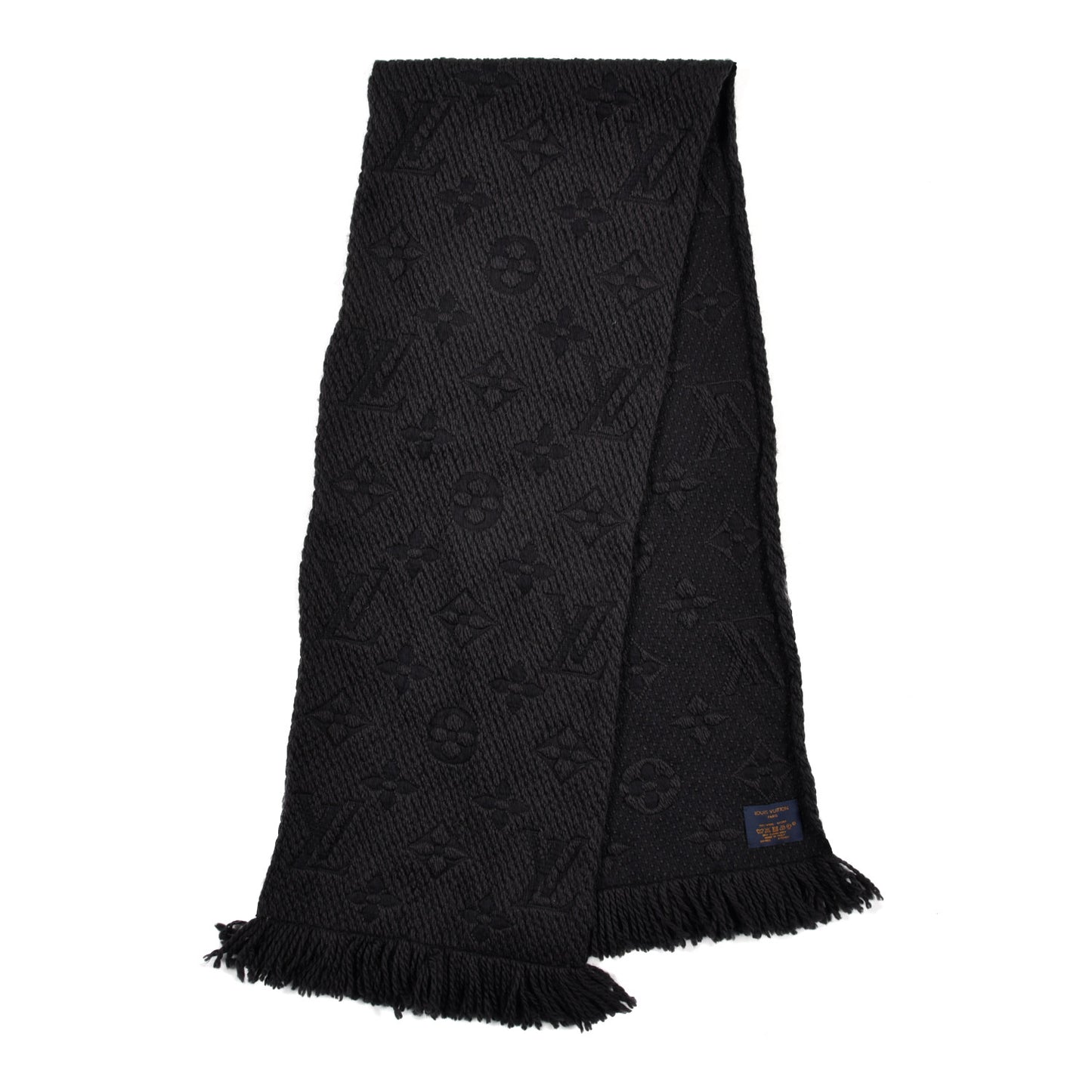Wool Silk Logomania Scarf Black