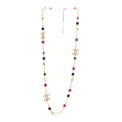 Chanel Beaded Pearl CC Long Strand Necklace Blue Red Gold 3 of 5