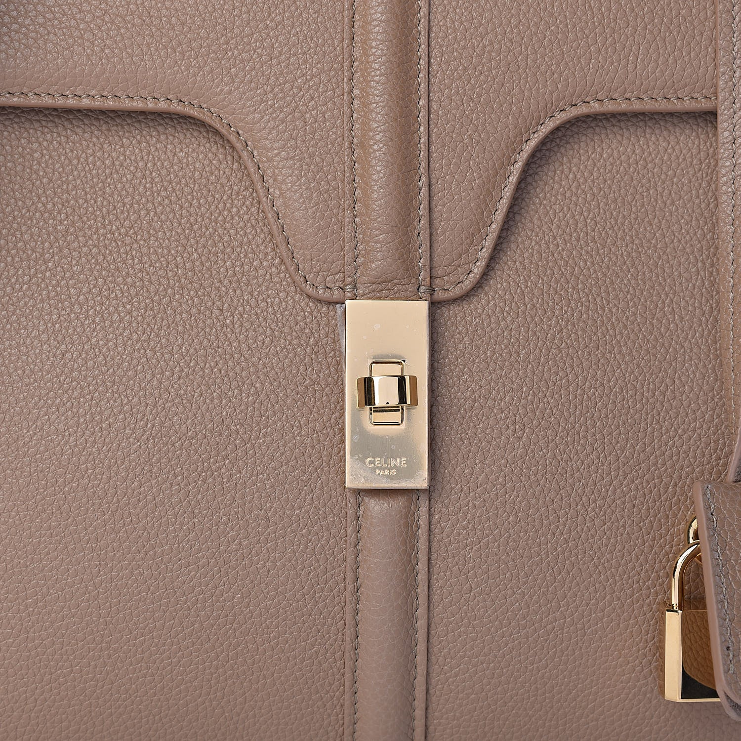 Celine Grained Calfskin Classique 16 Top Handle Bag Beige 9 of 11
