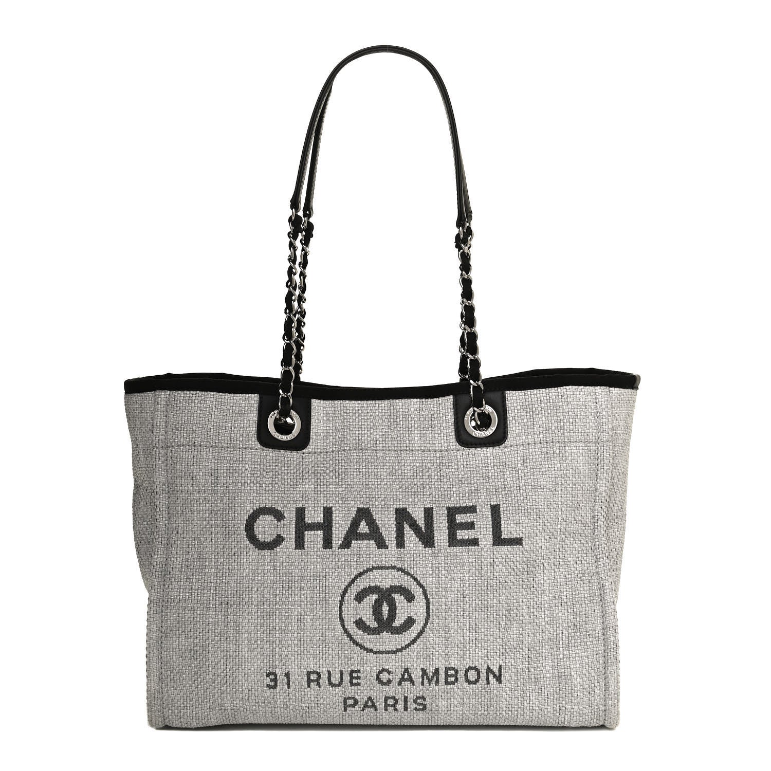 Chanel Woven Straw Raffia Small Deauville Tote Grey 1 of 9