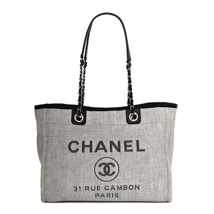 Chanel Woven Straw Raffia Small Deauville Tote Grey 1 of 9