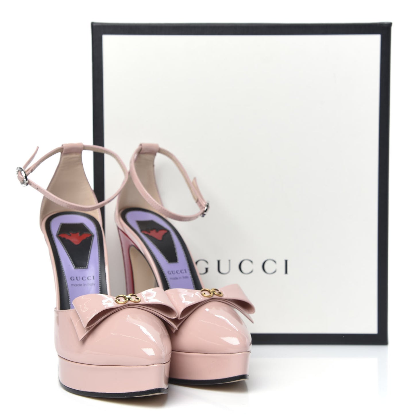 Patent Crystal GG Bow Sadie Spike Ankle Strap d'Orsay Platform High Heel Pumps 37 Perfecct Pink