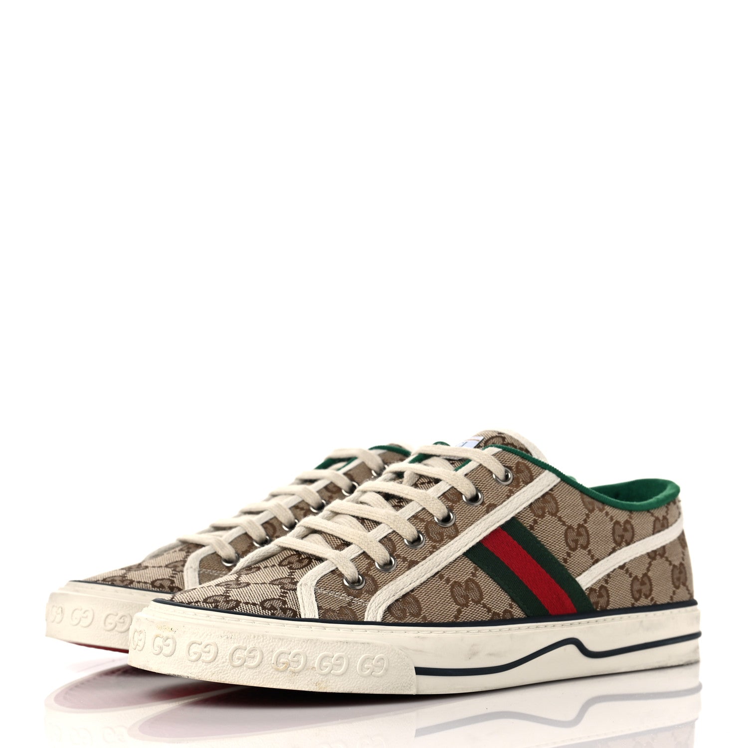Gucci GG Monogram Web Mens 1977 Tennis Sneakers 8 Beige Ebony Mystic White 3 of 8