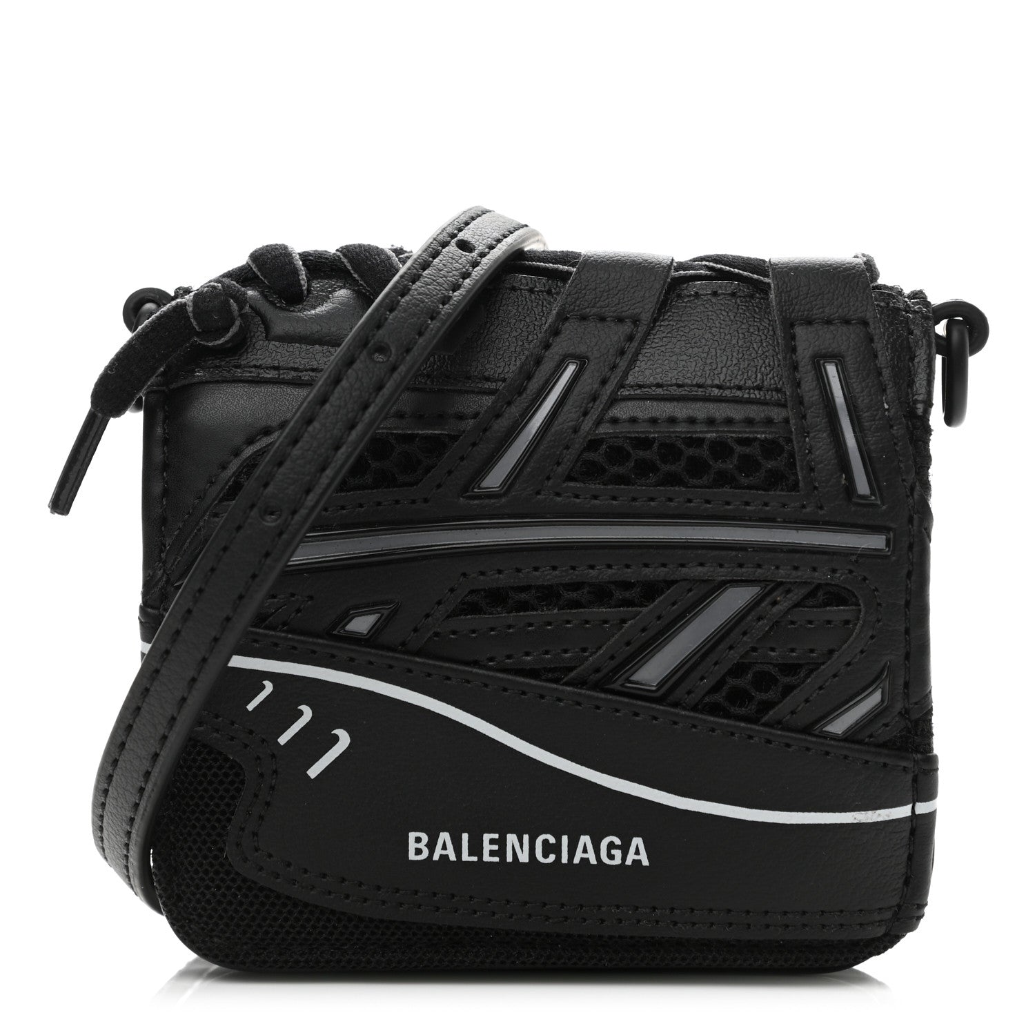 Balenciaga Faux Calfskin Fabric Sneakerhead Crossbody Wallet Black 1 of 11