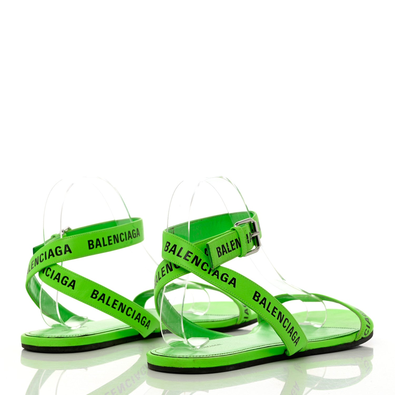 Balenciaga Calfskin Allover Logo Flat Sandals 41 Fluo Green Black 4 of 12