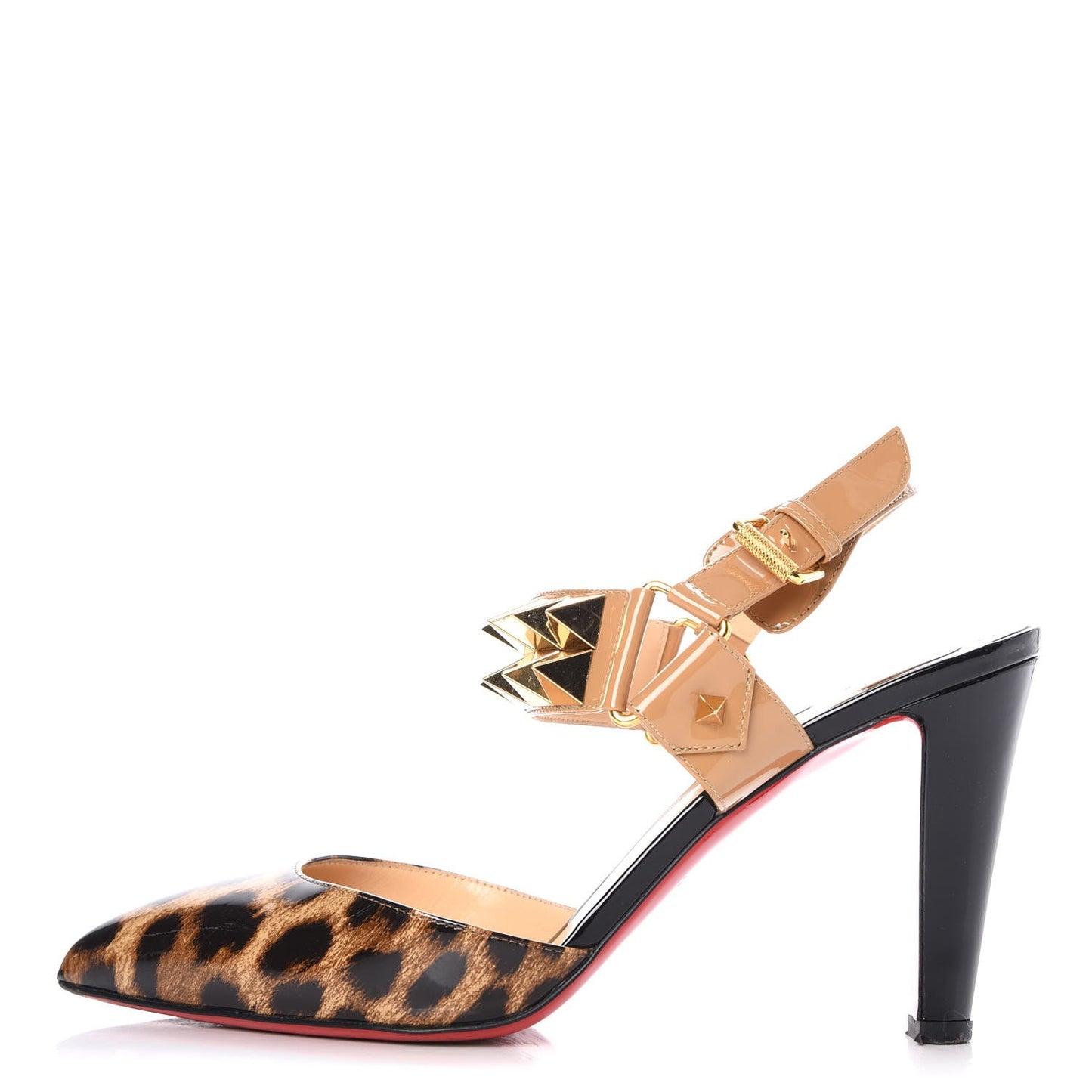 Patent Printed Ziggoo Studded Pumps 39.5 Black Leopard