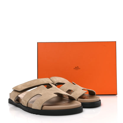 Hermes Suede Goatskin Womens Chypre Sandals 41 Beige Argile 10 of 10