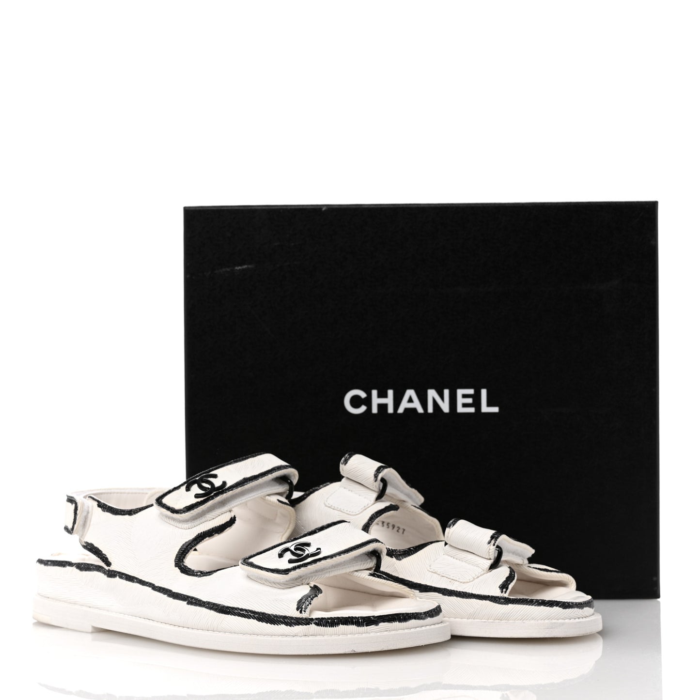 Calfskin Printed Velcro Dad Sandals 39 White Black