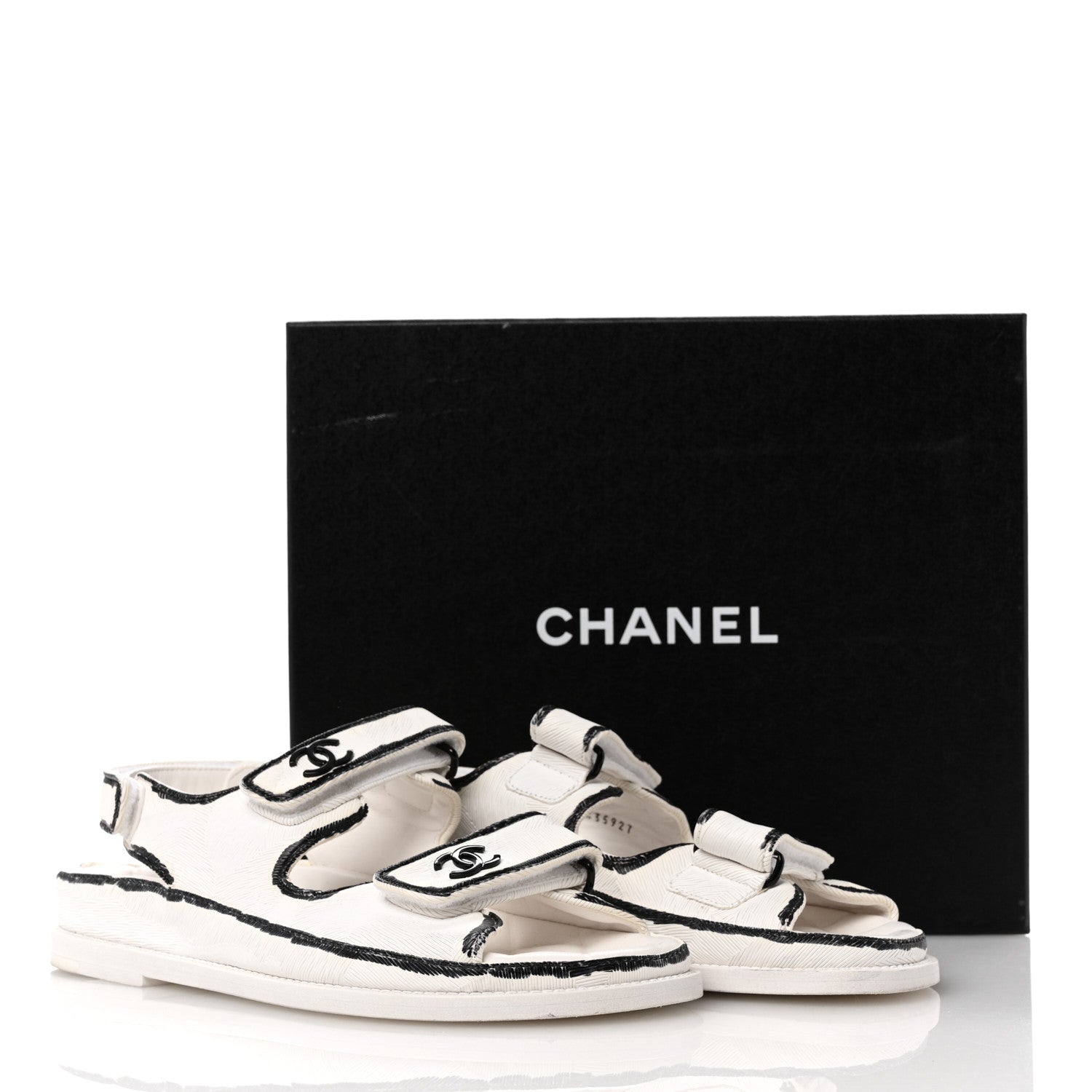Chanel Calfskin Printed Velcro Dad Sandals 39 White Black 11 of 11