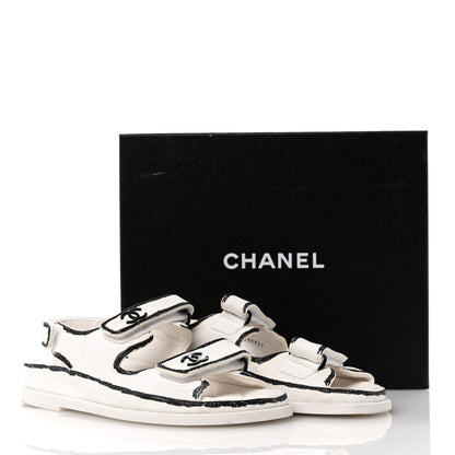 Chanel Calfskin Printed Velcro Dad Sandals 39 White Black 11 of 11
