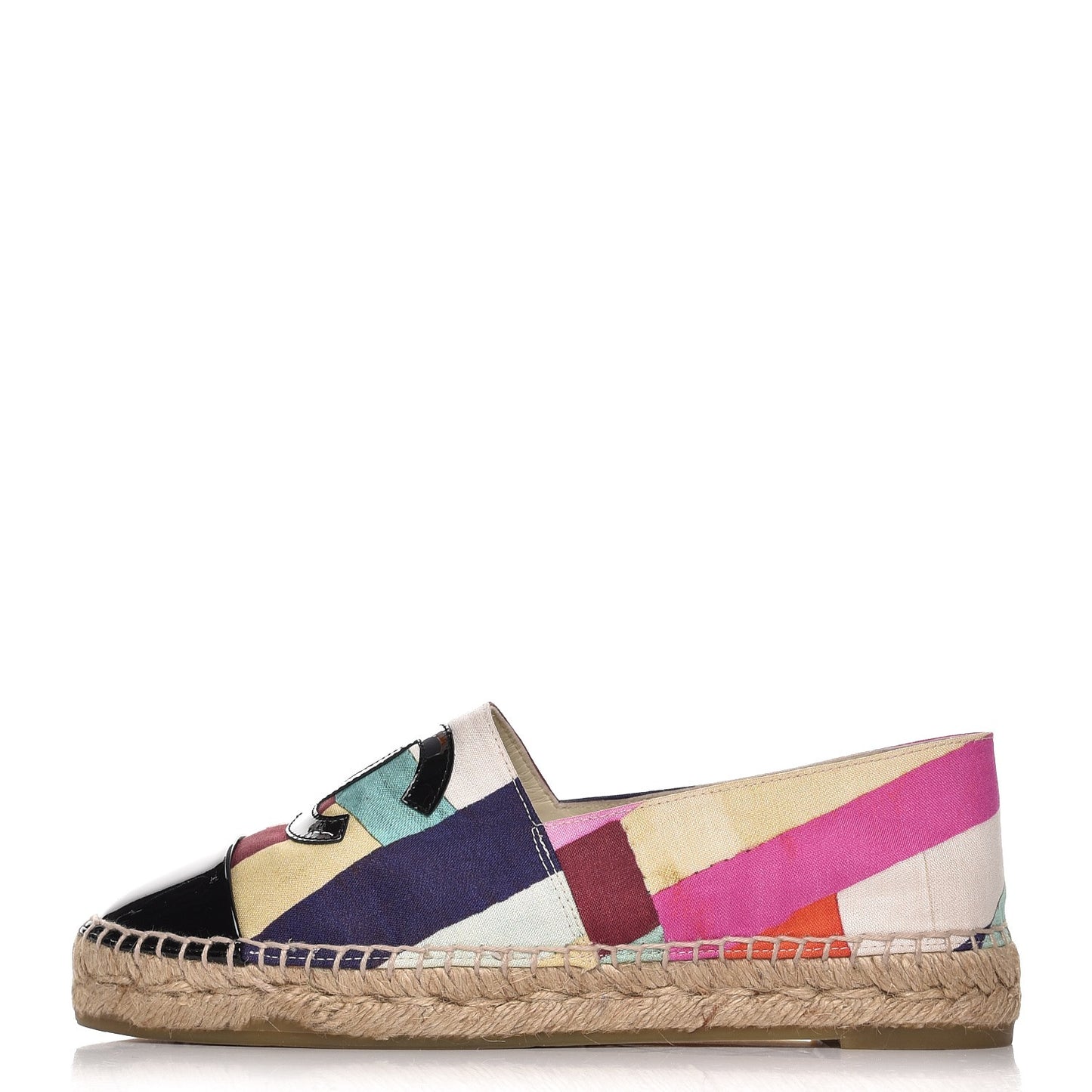 Patent Fabric Striped CC Espadrilles 37 Multicolor Black