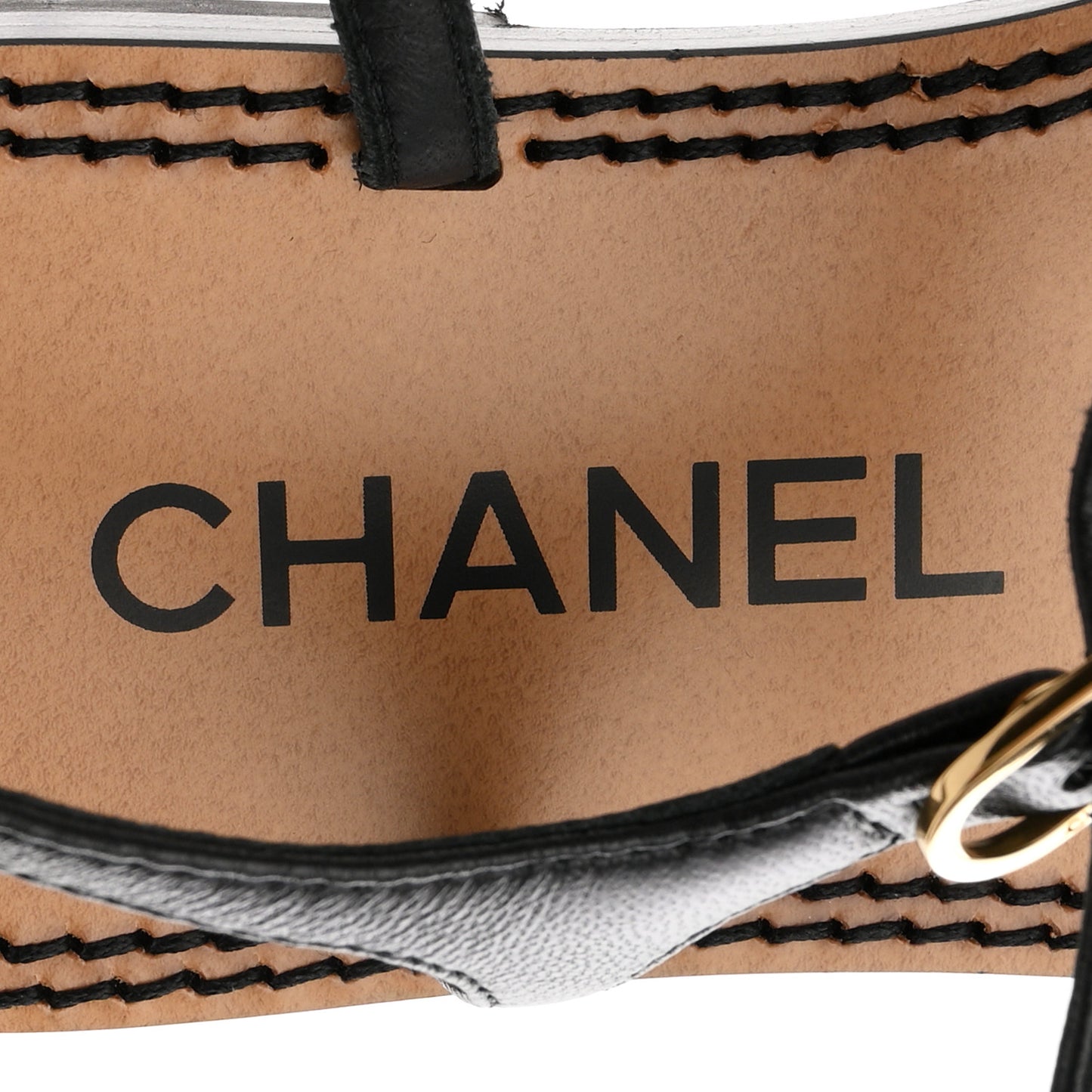 CHANEL Lambskin CC Thong Sandals 35 38 Black Gold