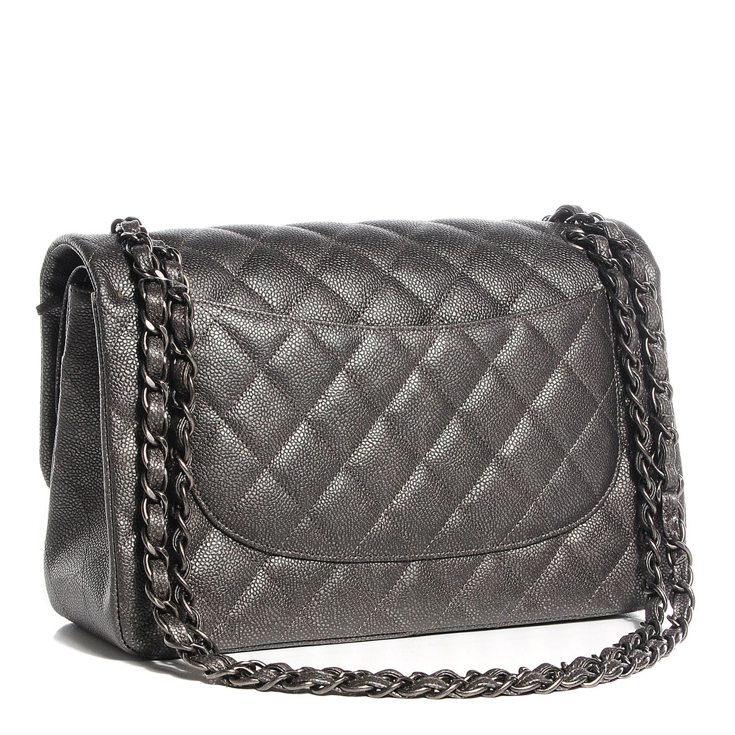 Caviar Jumbo Double Flap Dark Silver