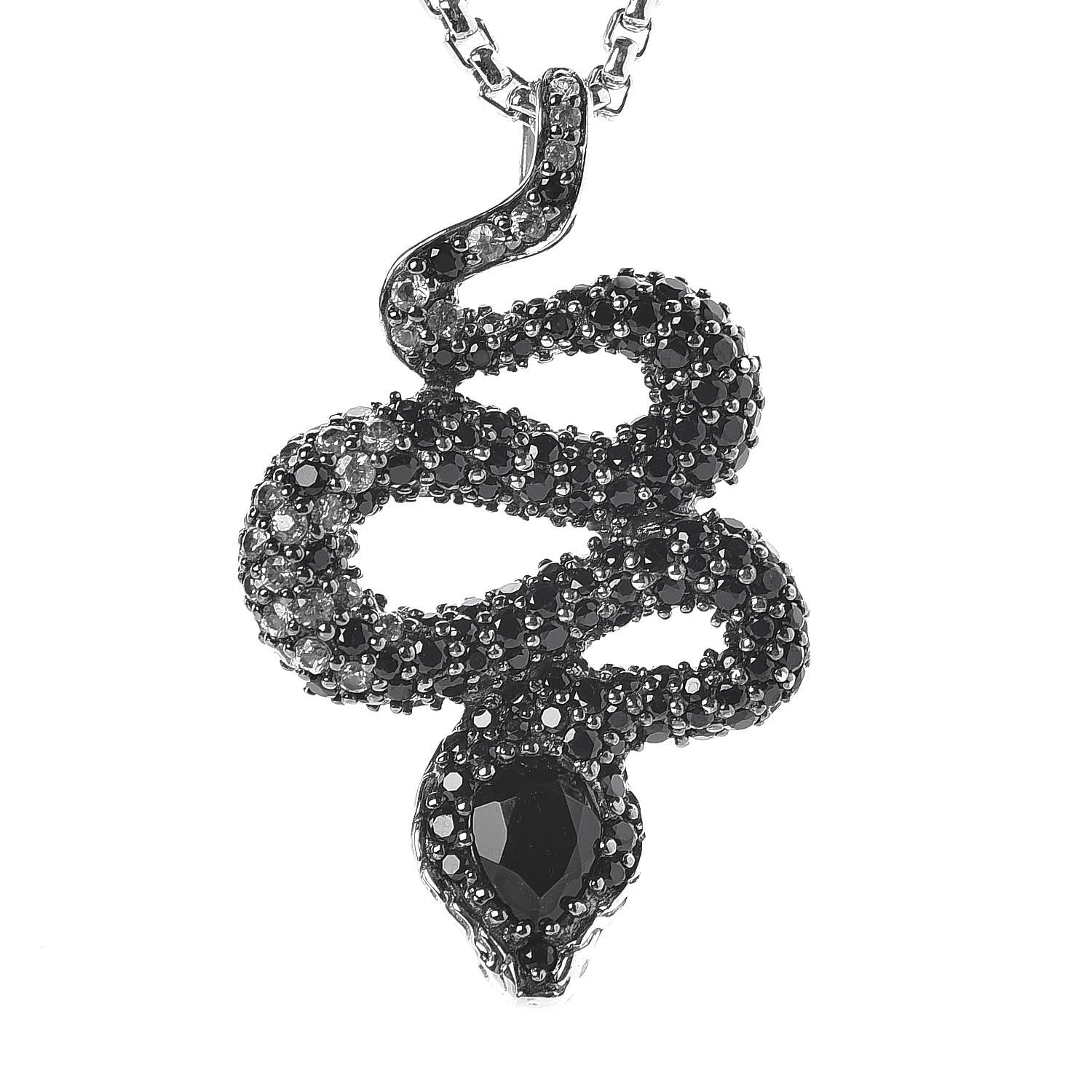 John Hardy Sterling Silver Diamond Black Chalcedony Black White Sapphire Legends Cobra Pendant Necklace 6 of 8