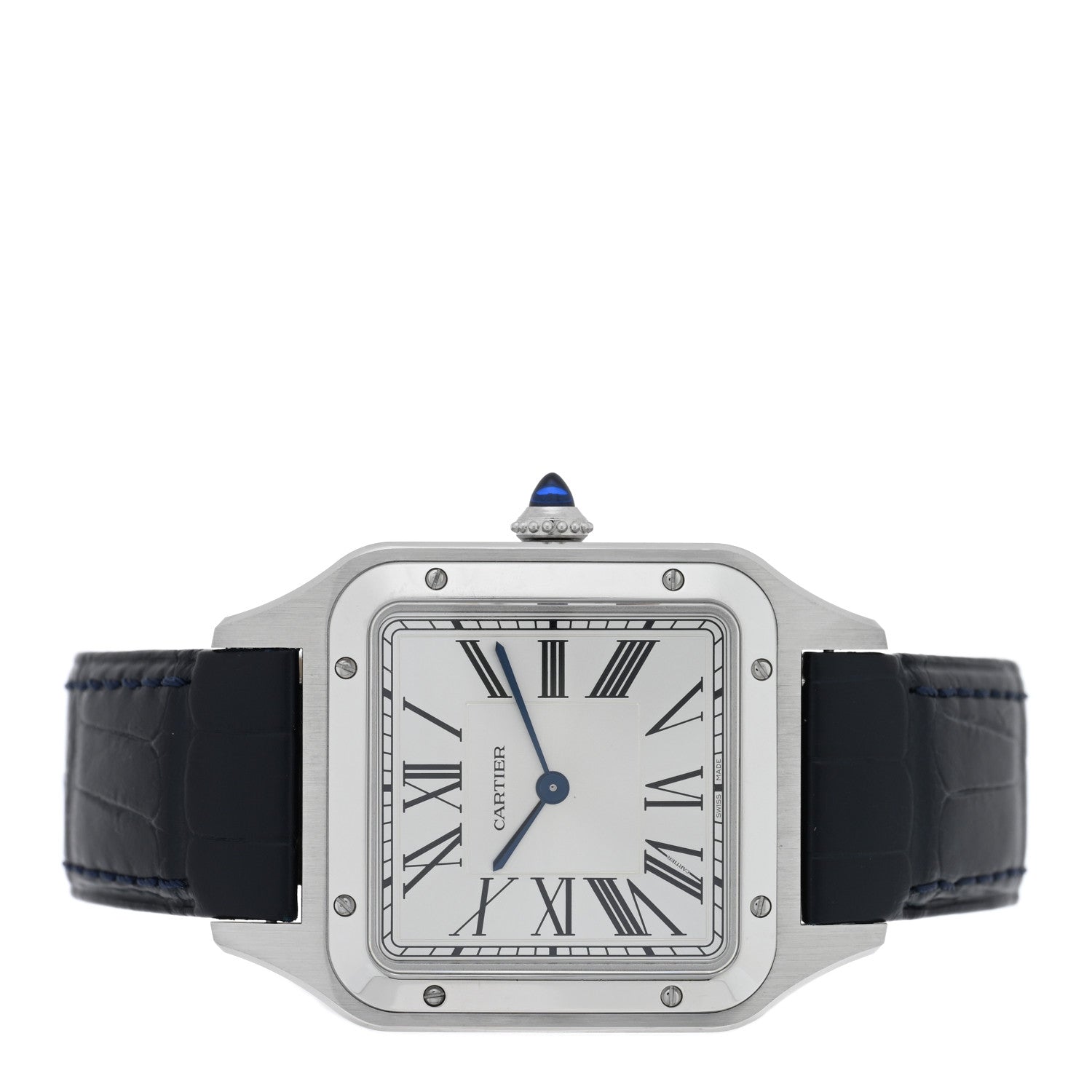 Cartier Stainless Steel Alligator 31.4mm Santos Dumont Quartz Watch Blue 2 of 4