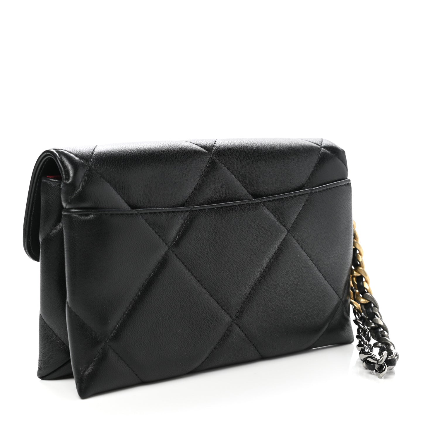 Lambskin Quilted Chanel 19 Flap Clutch Black