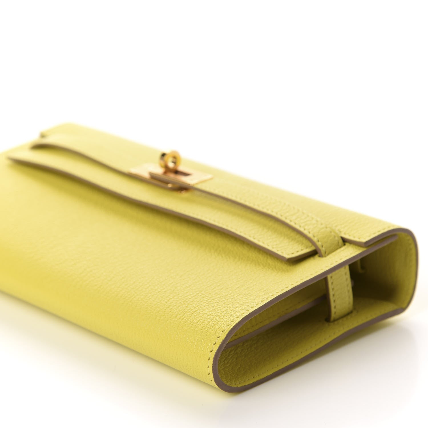 Hermes Chevre Mysore Kelly Wallet To Go Lime 7 of 10
