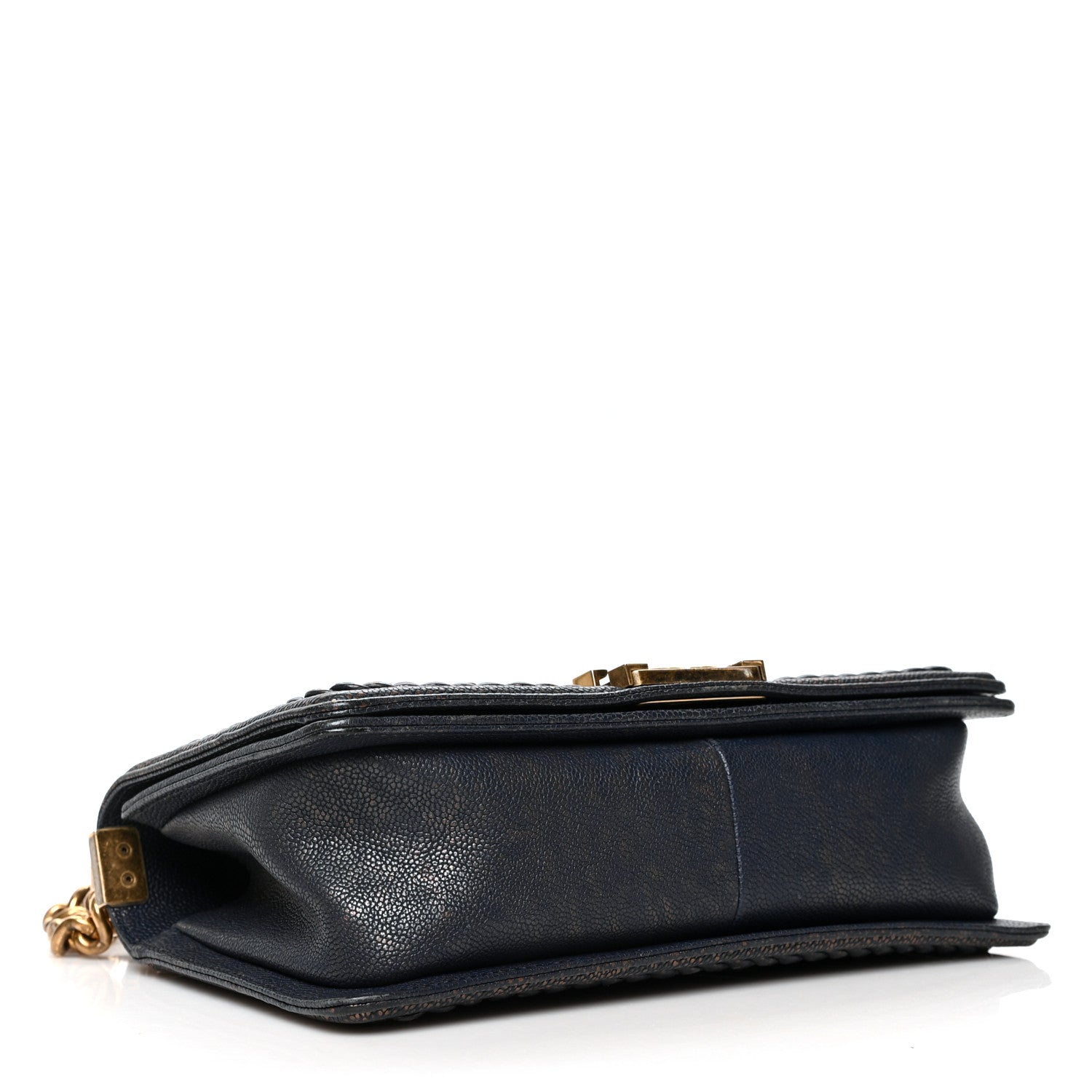 Chanel Patinated Caviar Chevron Braided Medium Boy Flap Navy Blue 4 of 10