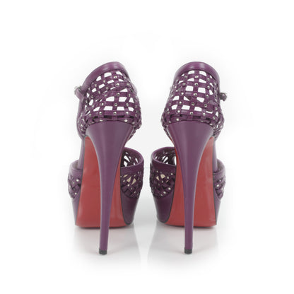 Christian Louboutin Studded Peep Toe Platform Pumps 37.5 Purple 3 of 6
