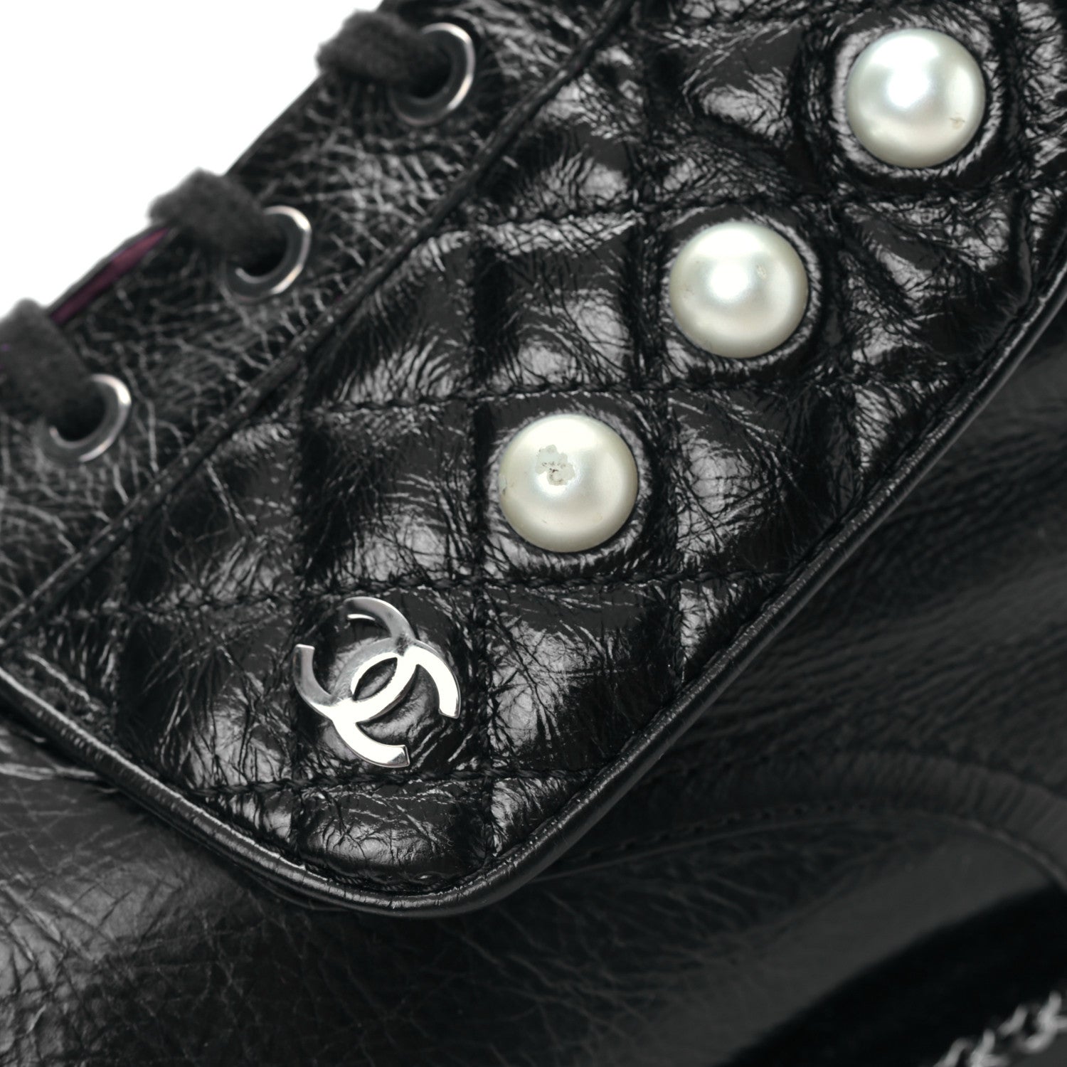 Chanel Crackled Calfskin Velvet Pearl Combat Short Boots 38.5 Black 9 of 9