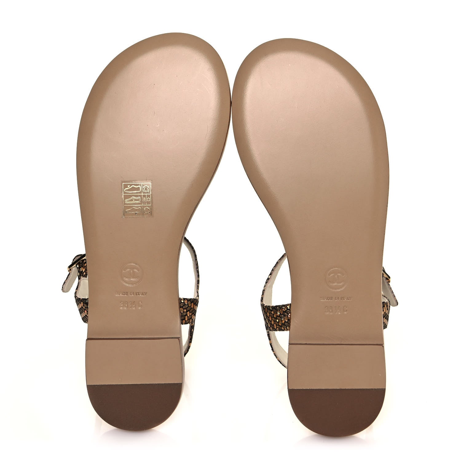 Chanel Fantasy Goatskin Suede CC Chain Thong Sandals 38.5 Gold Black 5 of 8