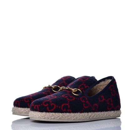 Gucci Covered Wool GG Monogram Womens Fria Horsebit Loafers 36 Blue Red Butterscotch 3 of 8