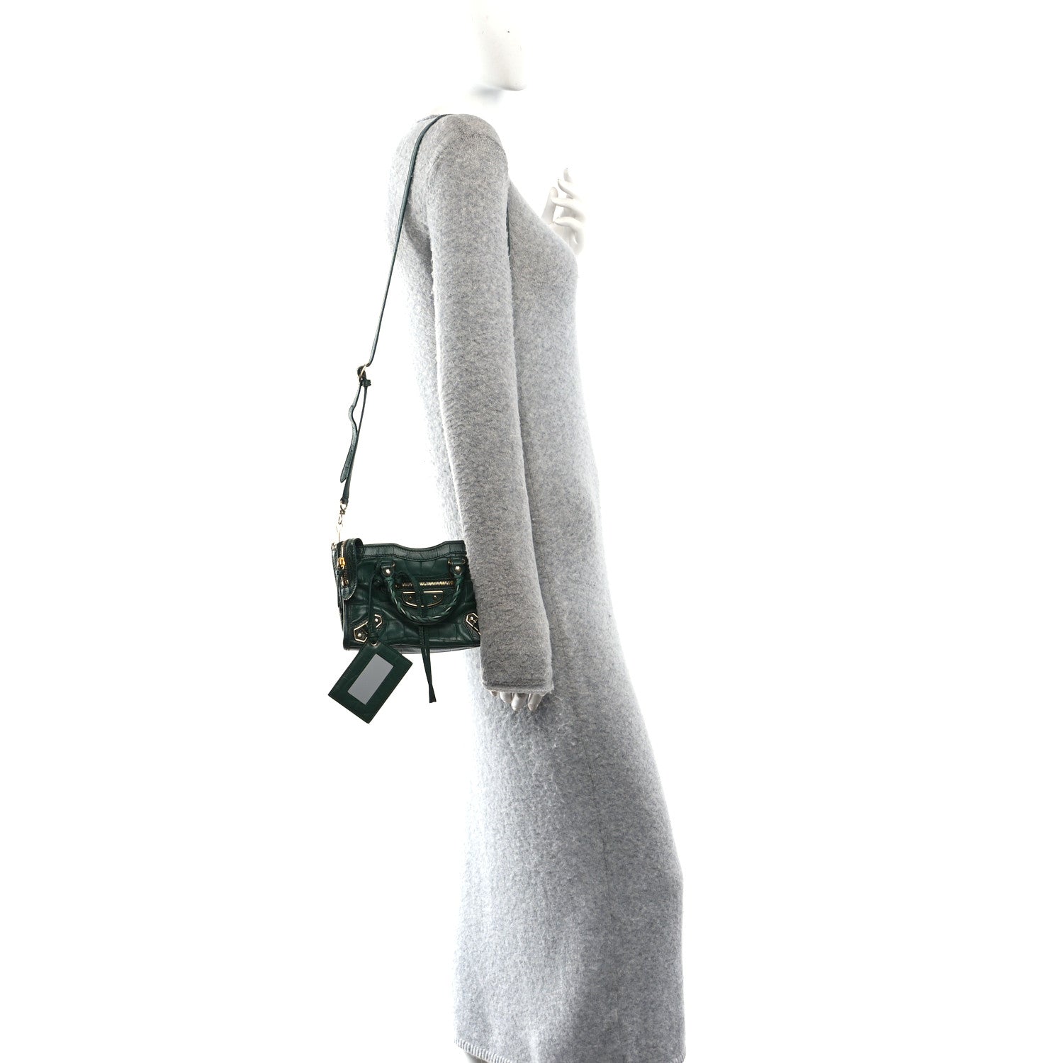 Balenciaga Shiny Supple Calfskin Crocodile Embossed Gold Metallic Edge Hardware Nano City Green 2 of 12