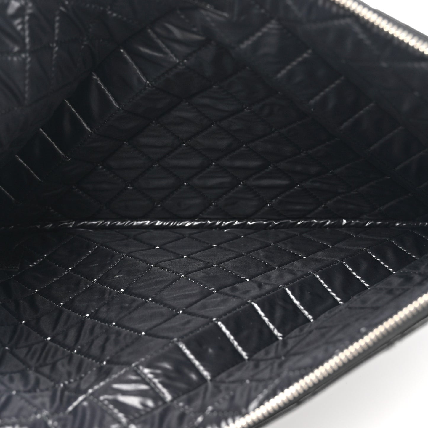 Patent Calfskin Quilted Large Cosmetic Case Black