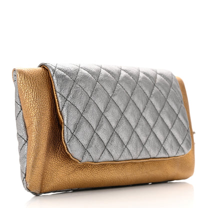 Chanel Metallic Goatskin Quilted Frame Clasp Flap Clutch Silver Gold 2 of 12