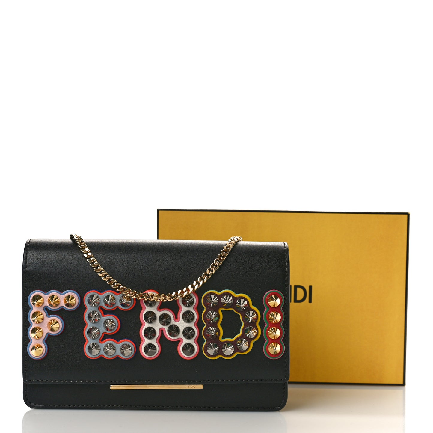 Vitello Liberty Fun Fair Metal Studded Tube Wallet on Chain Black Multicolor