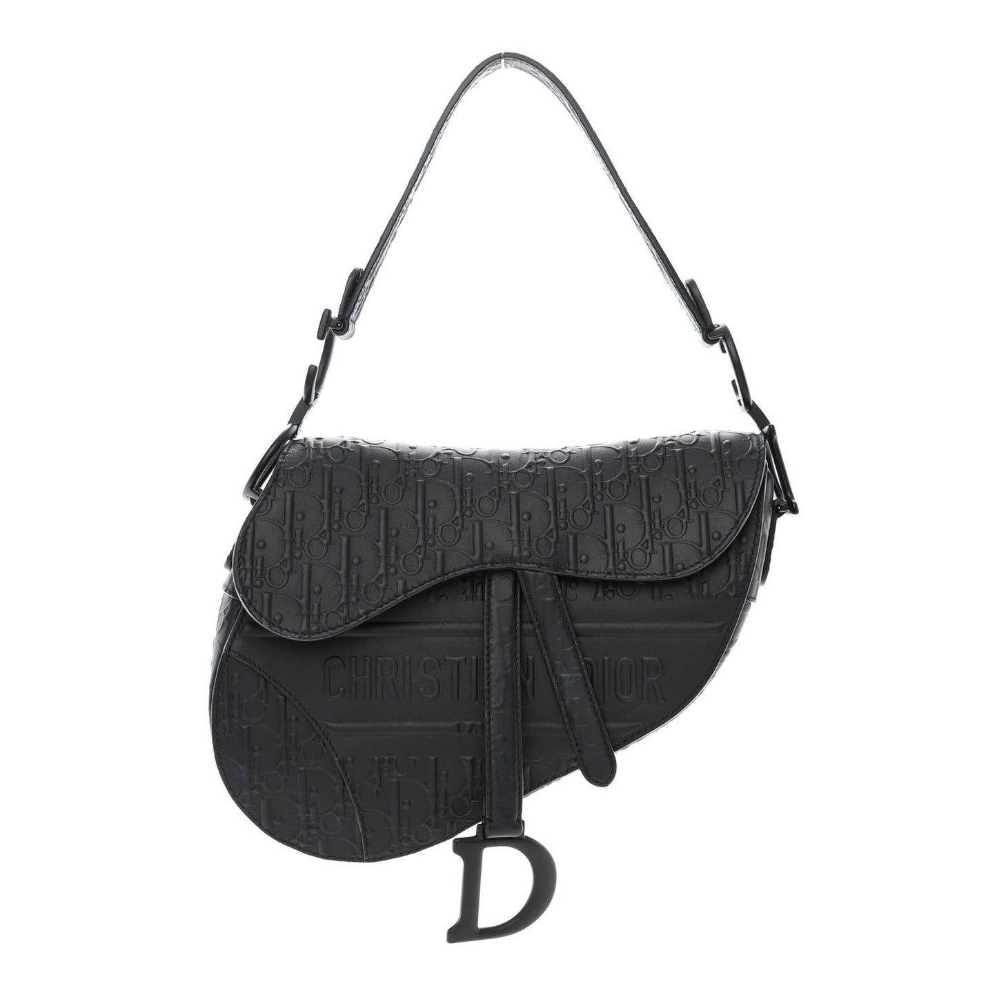 Calfskin Embossed Oblique Saddle Bag Black
