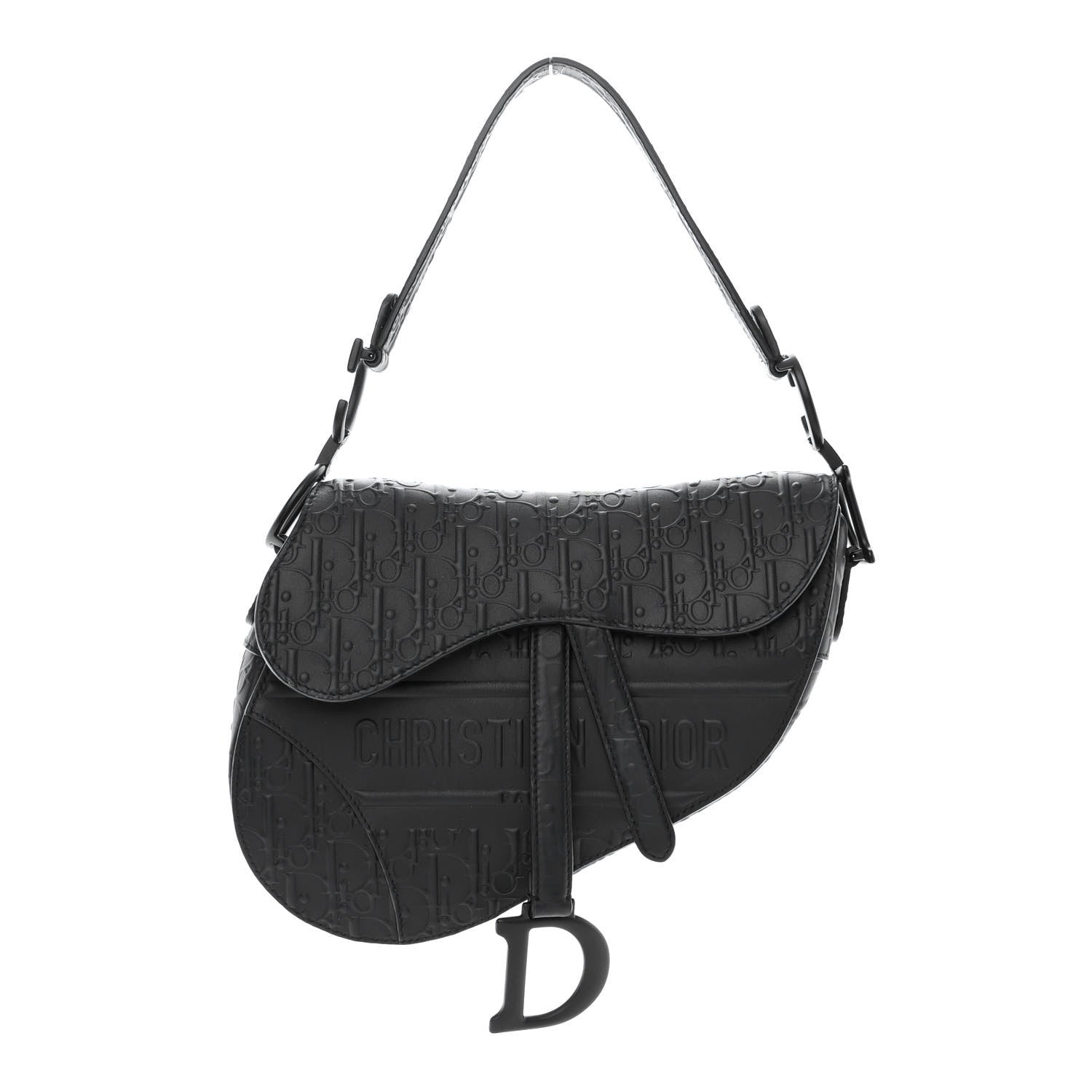 Christian Dior Calfskin Embossed Oblique Saddle Bag Black 1 of 10