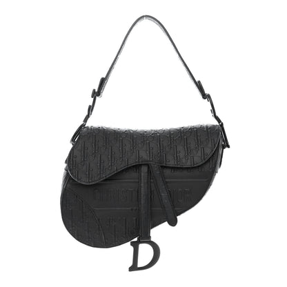 Christian Dior Calfskin Embossed Oblique Saddle Bag Black 1 of 10