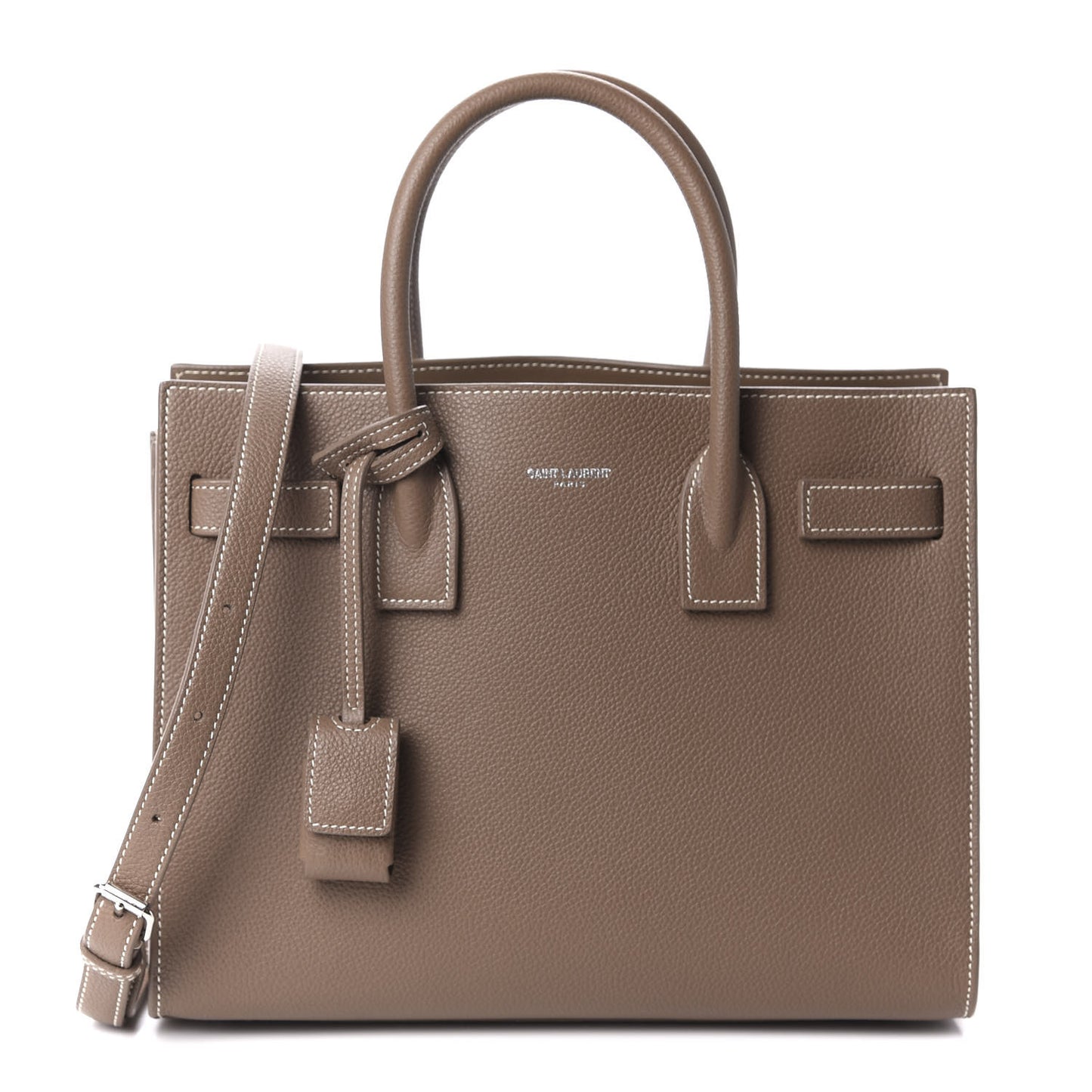 Grained Calfskin Topstich Baby Sac De Jour Taupe