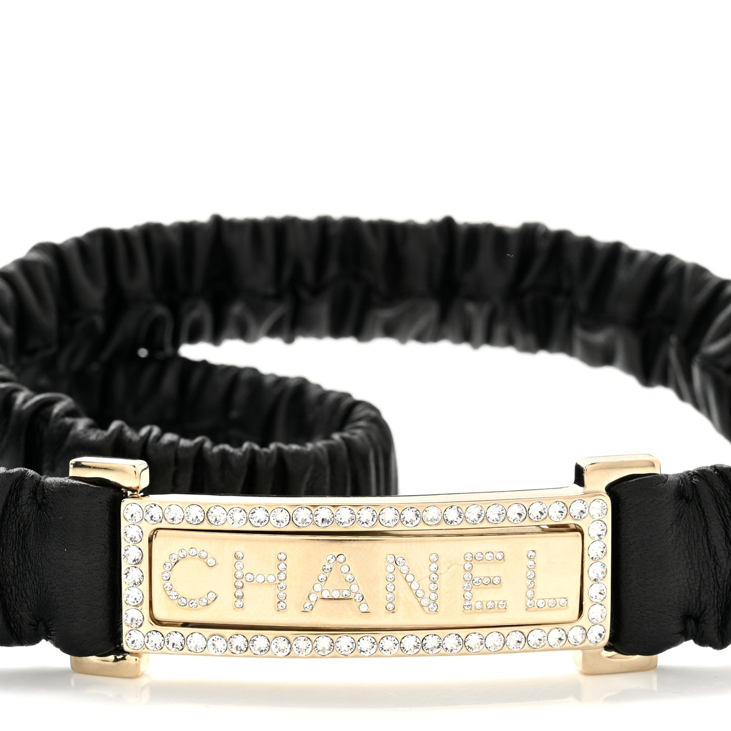 Lambskin Crystal Logo Belt 75 30 Black Gold