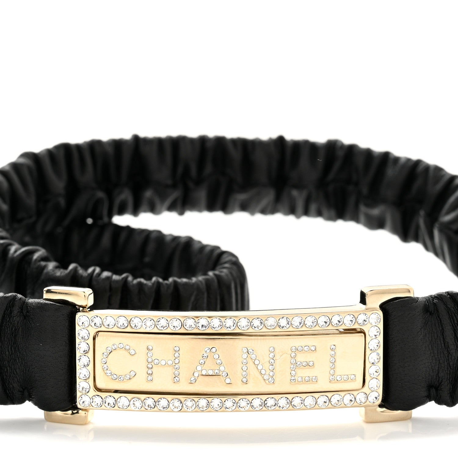 Chanel Lambskin Crystal Logo Belt 75 30 Black Gold 3 of 5