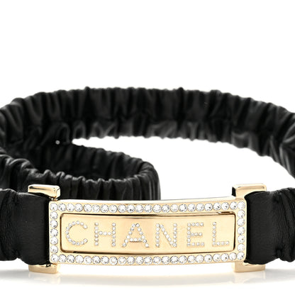 Chanel Lambskin Crystal Logo Belt 75 30 Black Gold 3 of 5