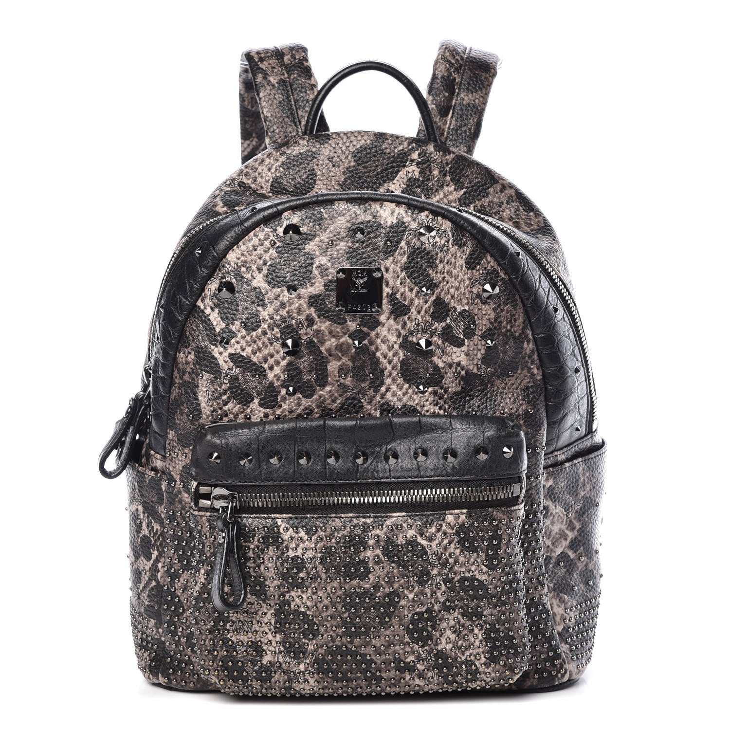 MCM Visetos Leopard Print Studded Small Stark Backpack Black 1 of 8