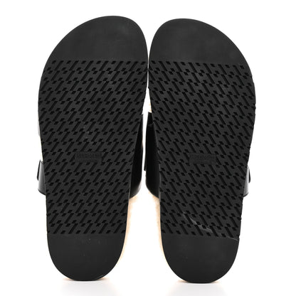 Hermes Calfskin Woolskin Womens Chypre Sandals 39 Black Ecru 5 of 10