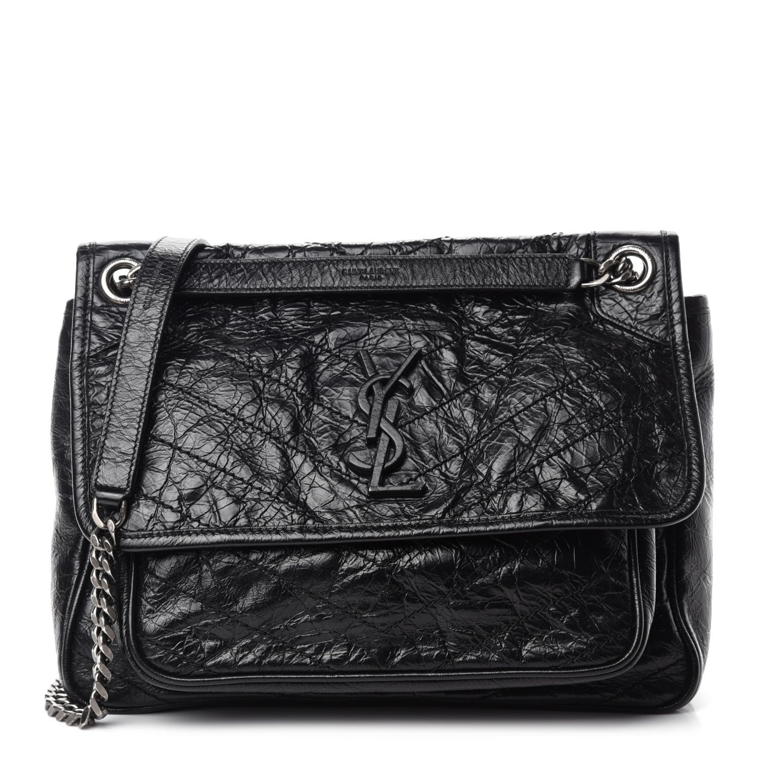 Saint Laurent Crinkled Calfskin Matelasse Monogram Medium Niki Chain Satchel Black 1 of 11