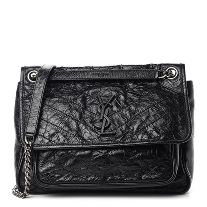 Saint Laurent Crinkled Calfskin Matelasse Monogram Medium Niki Chain Satchel Black 1 of 11