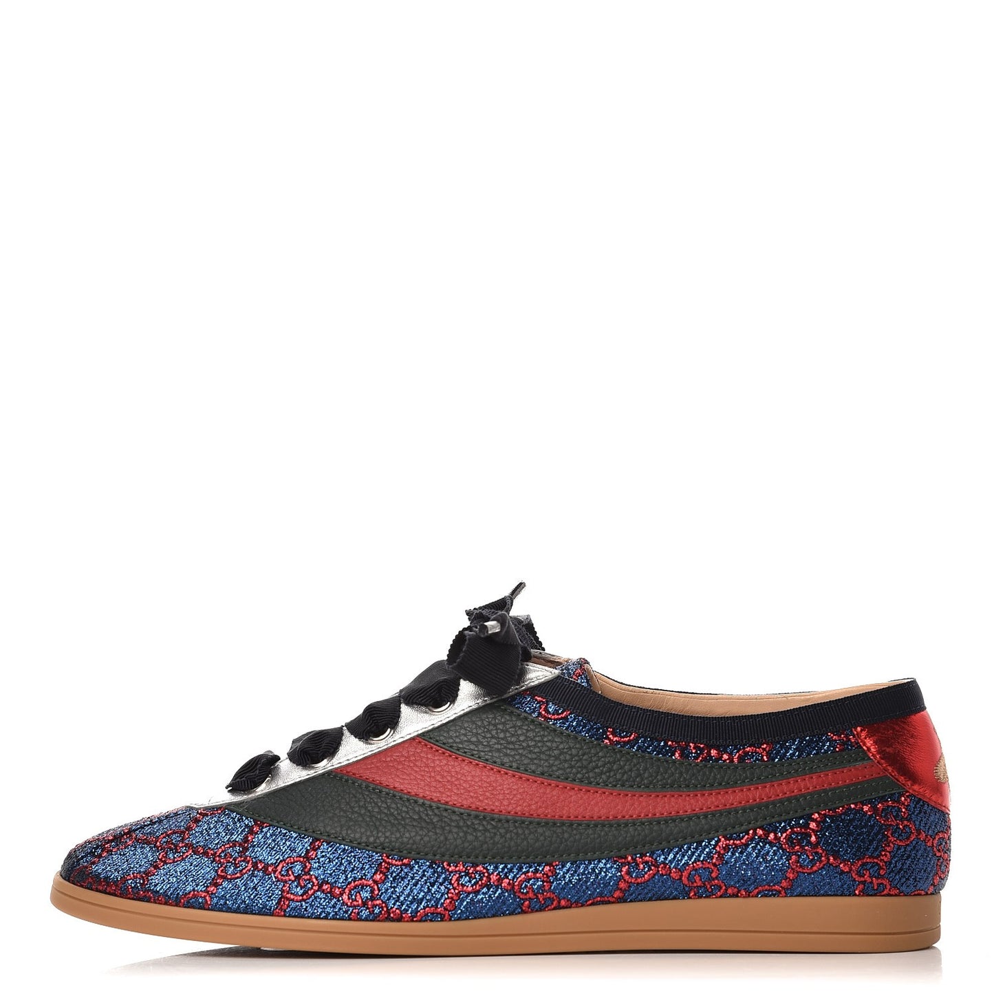 Lurex Calfskin Web GG Monogram Mens Falacer Sneakers 7 Iridescent Blue Iridescent Red Silver