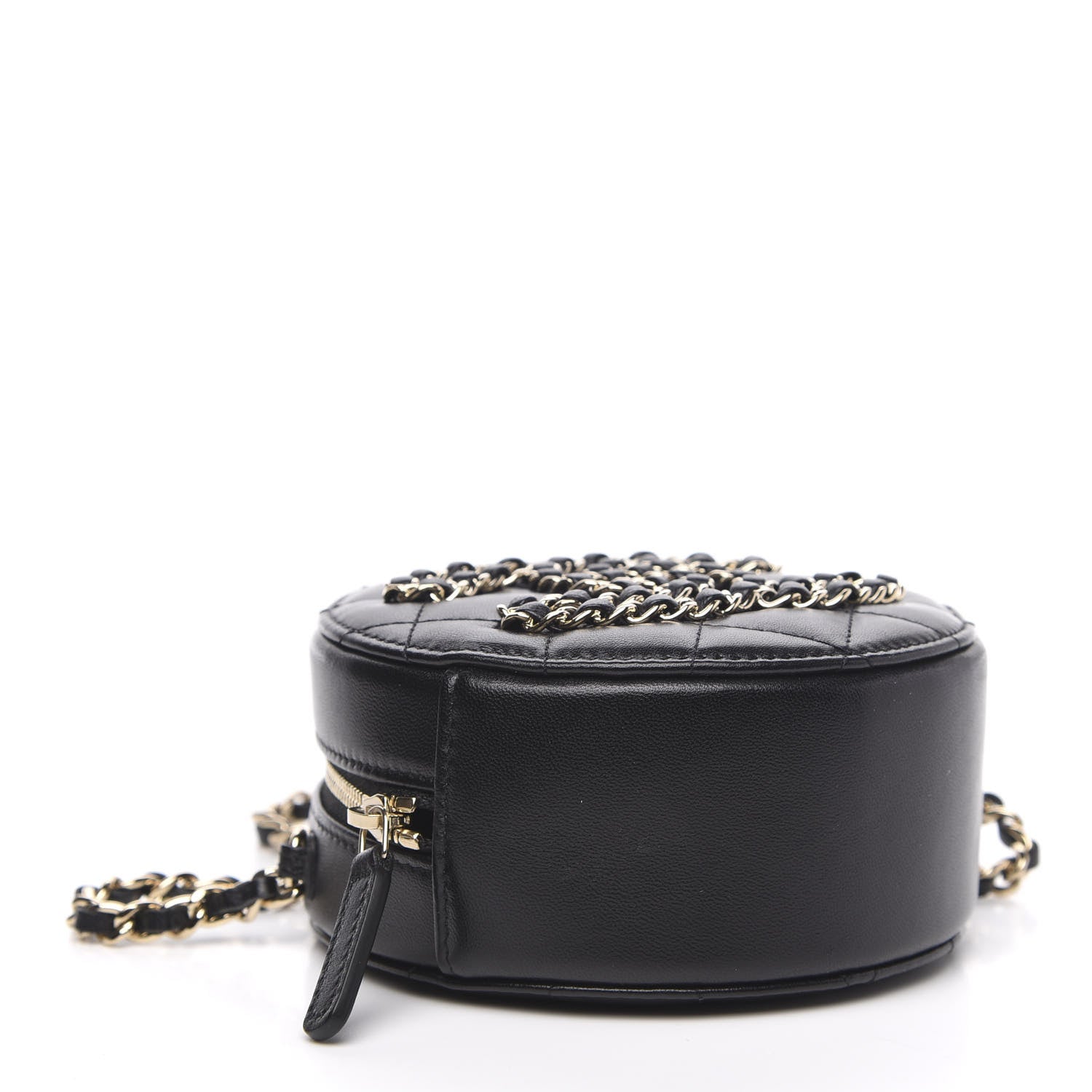 Chanel Lambskin Quilted Large CC Round Clutch With Chain Black 4 of 11