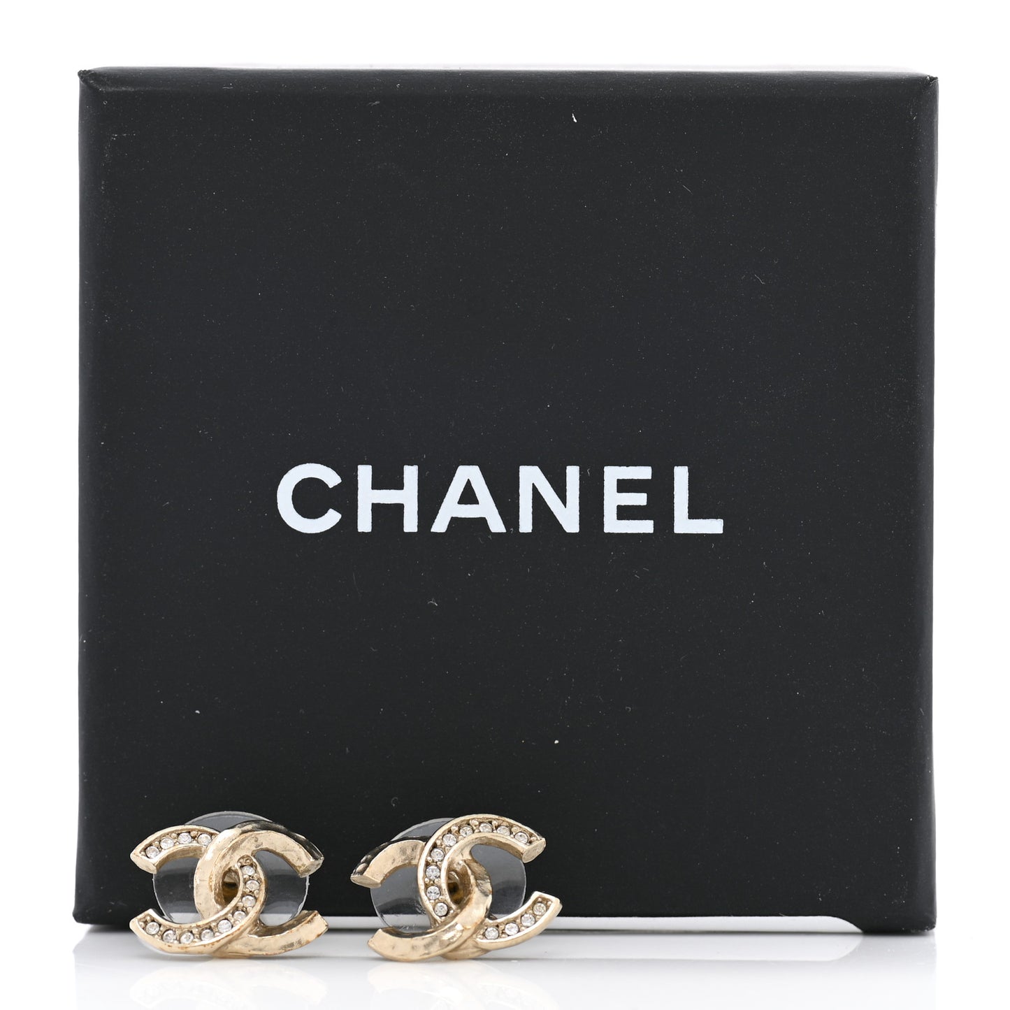 Textured Metal Crystal CC Earrings Gold