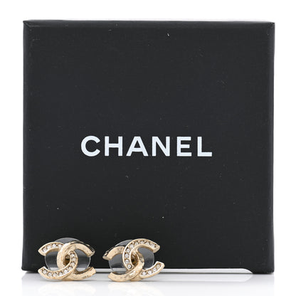 Chanel Textured Metal Crystal CC Earrings Gold 5 of 5