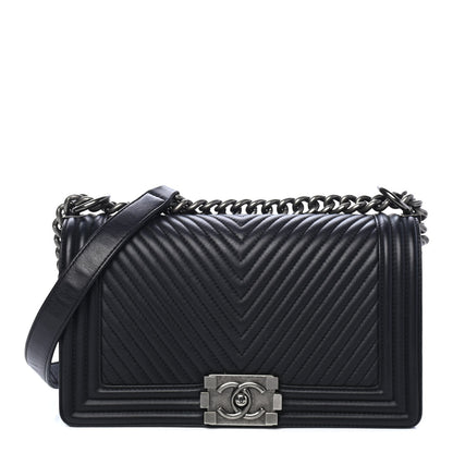 Chanel Calfskin Chevron Quilted Medium Boy Flap Black 1 of 5