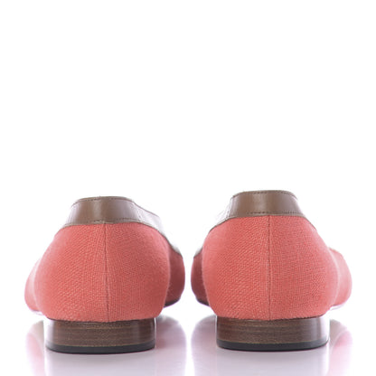 Hermes Linen Calfskin Infinitif Ballerina Flats 37 Orange Poppy Natural 5 of 10