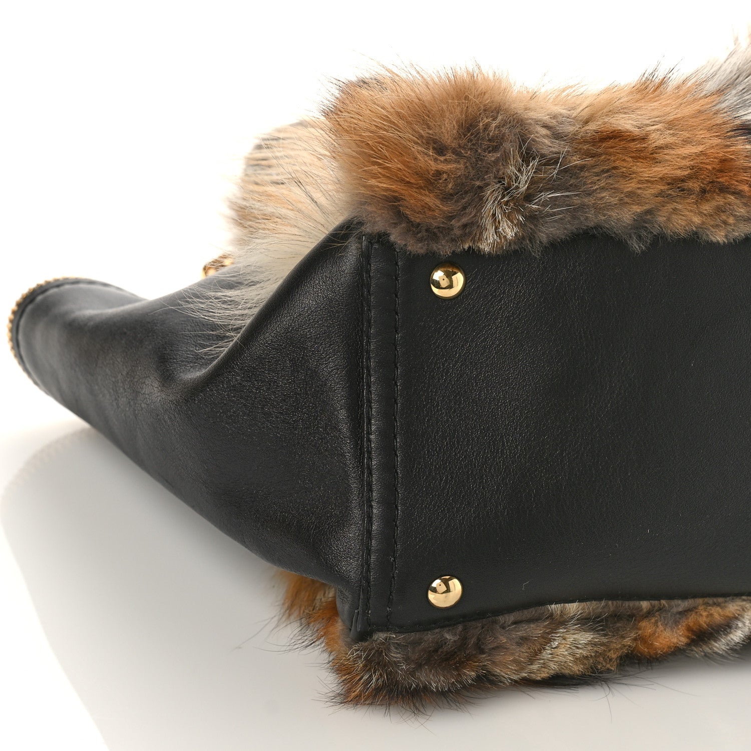 Salvatore Ferragamo Calfskin Fox Fur Medium Verve Double Zip Tote Black Multicolor 7 of 8