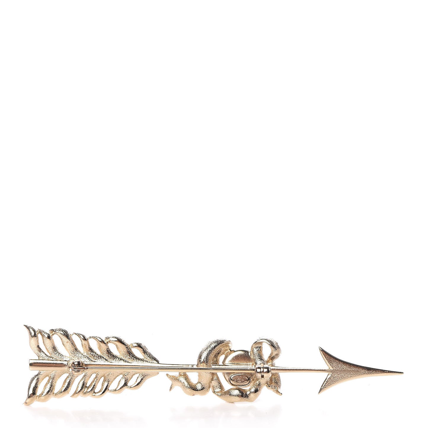 Crystal Pearl CC Arrow Brooch Gold